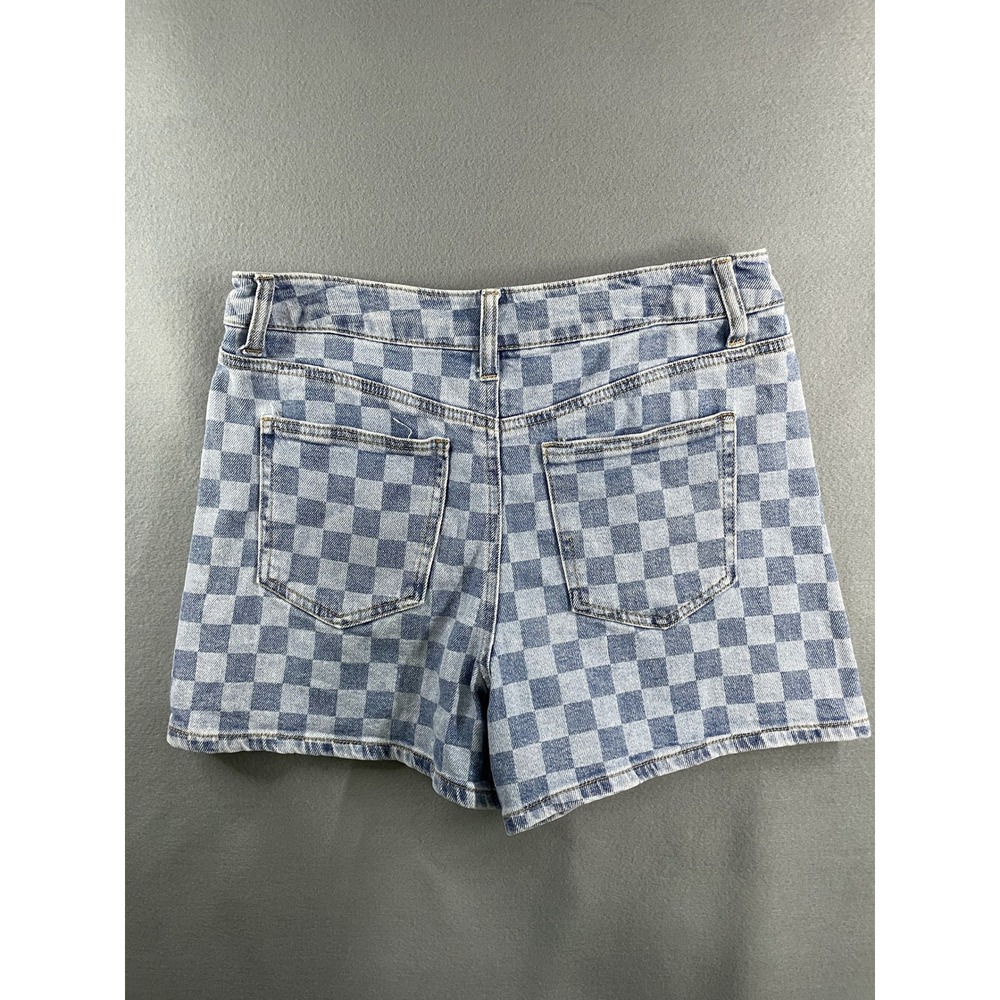 RSQ Checkered Denim Shorts Y2K Skater Streetwear Blue White Cotton Size 28 - Picture 3 of 7